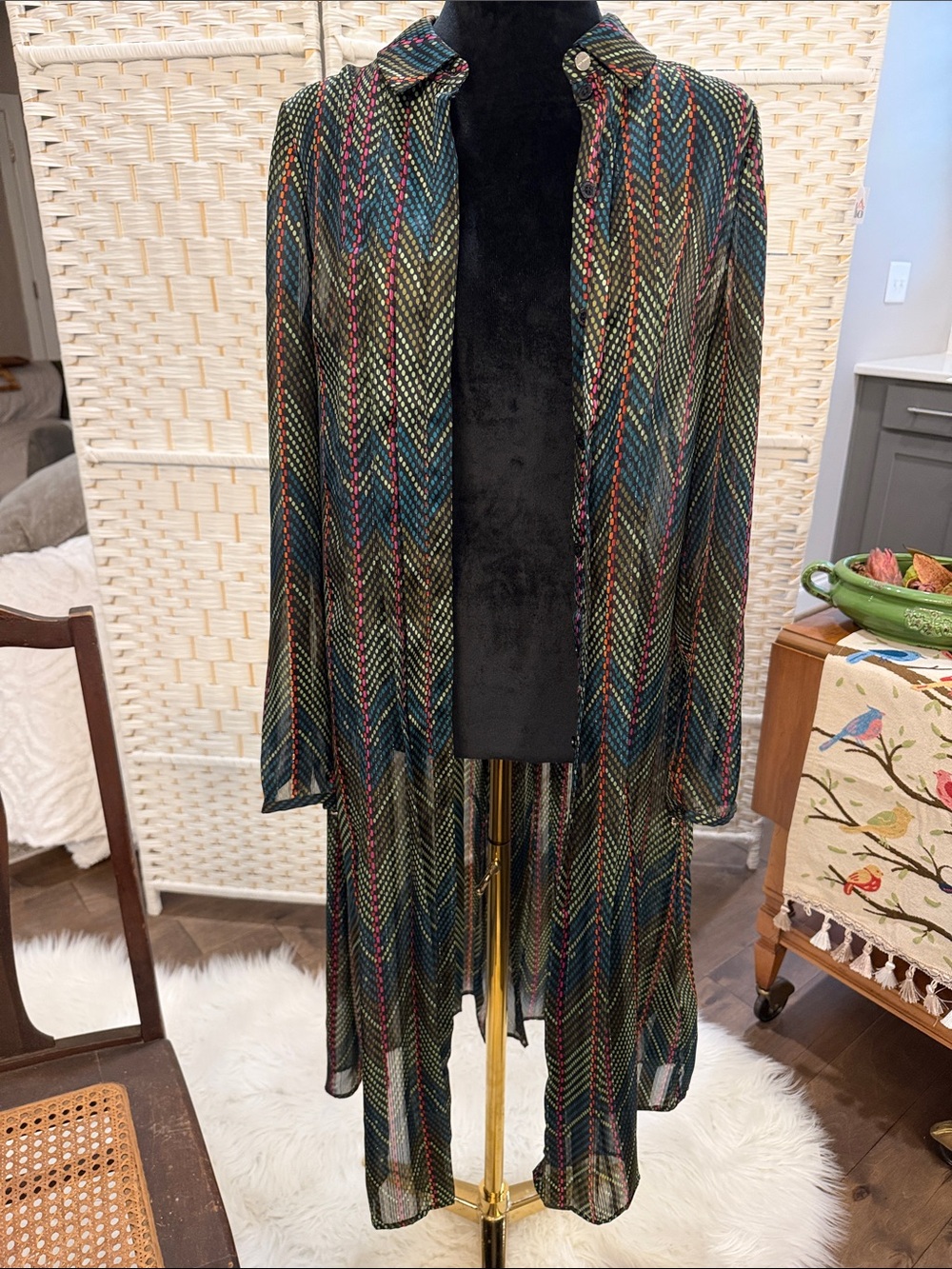 Sheer Multicolor Plaid Duster Jacket - Women